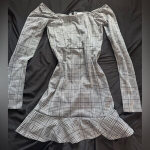 FAVLUX Black and White Houndstooth Dress